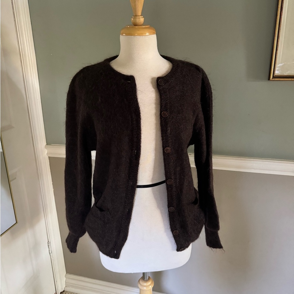 ESCADA Brown Mohair Button-Up Cardigan